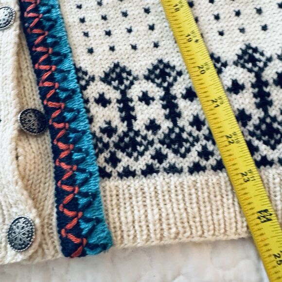 1940-50 Norwegian Wool Cardigan Sm Black White Med  Turquoises Braid Trim - Picture 7 of 8